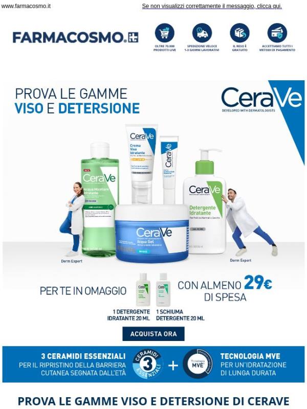 🎁 CeraVe: per te, 1 detergente idratante 20ml e 1 schiuma detergente 20ml!