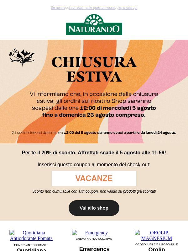 ⏳ Ultime 48 ore: ordina entro il 5 agosto e approfitta del -20%!