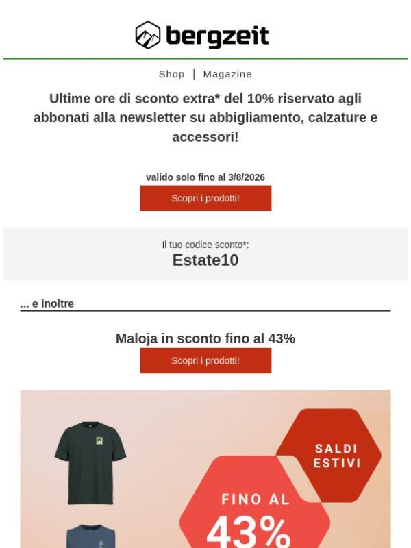 🔴 Ultimo giorno -10% e sconti Maloja