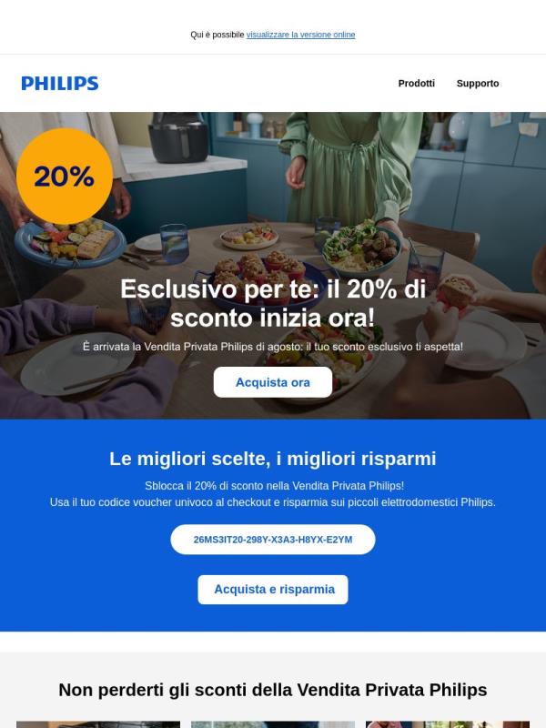 È arrivata! 20% di SCONTO nella Vendita Privata Philips 🔥