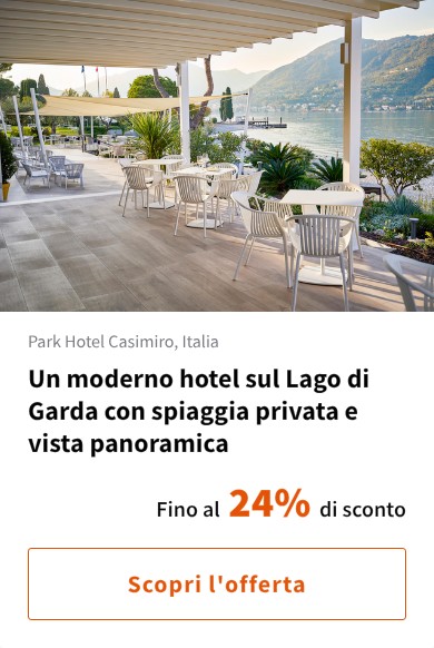 Un moderno hotel sul Lago di Garda con spiaggia privata e vista panoramica