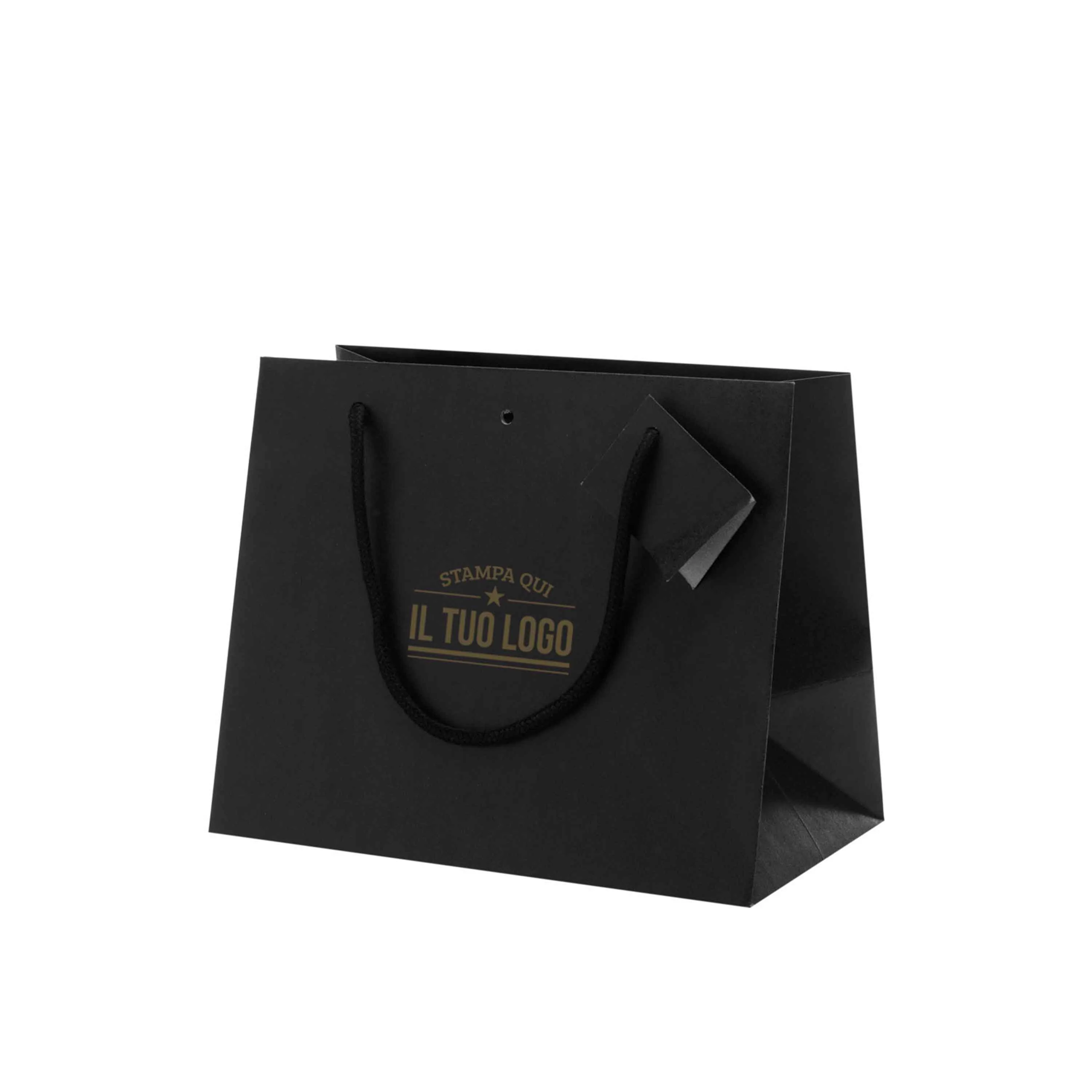 Image of Shopper Carta Kraft Nero Orizzontale con Tag&foro Personalizzabile