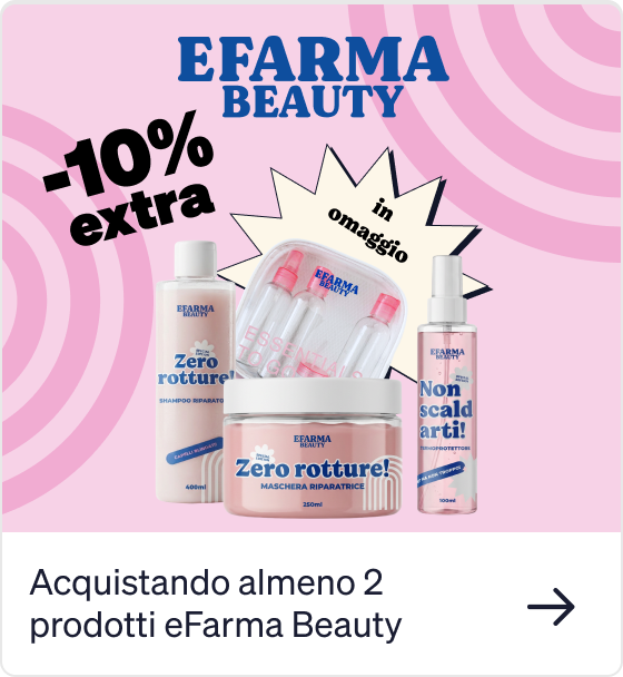 eFarma Beauty promotional display of hair care products with -10% extra and free gift when buying at least two items
