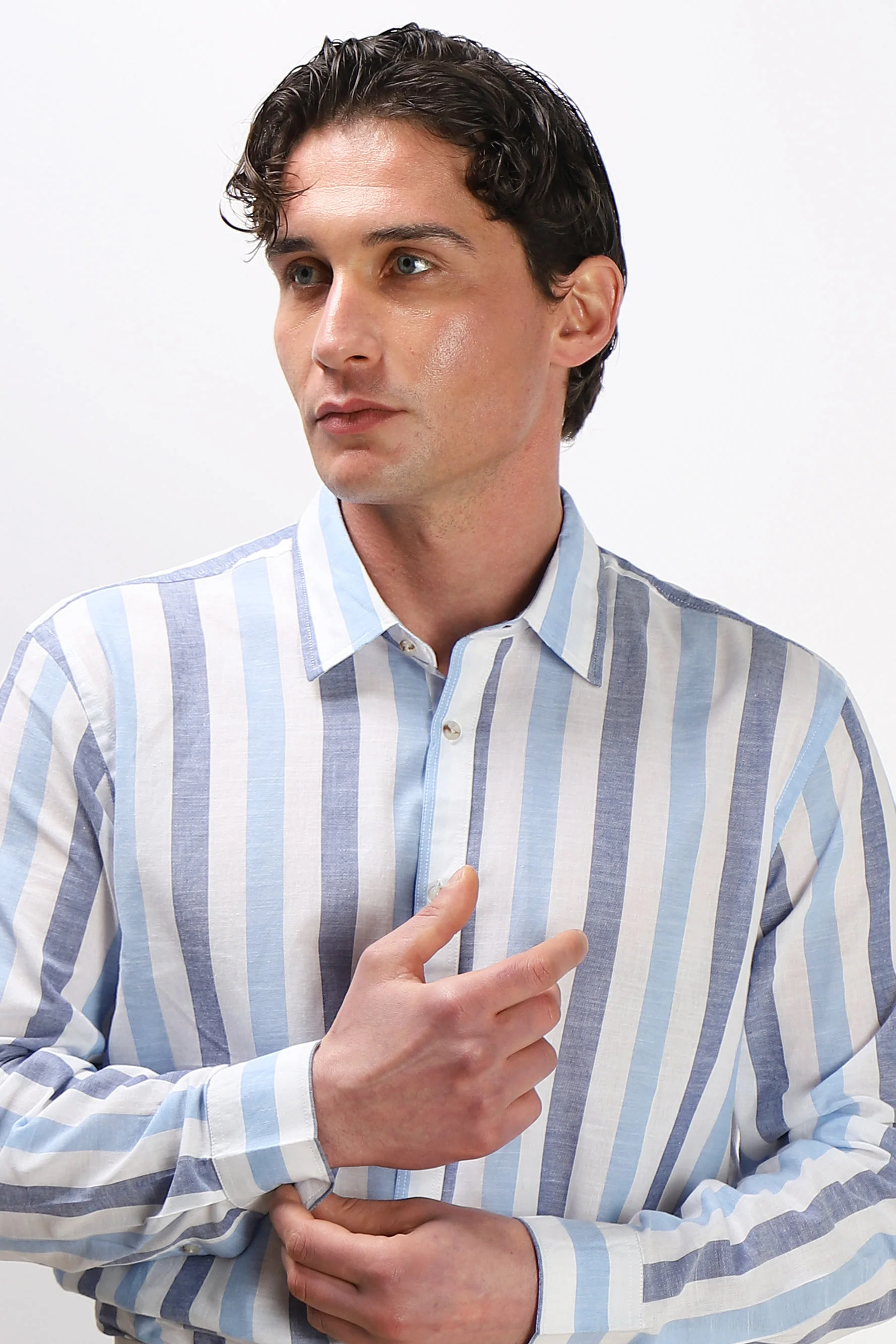 Image of CAMICIA COTONE SLUB F AZZURRO