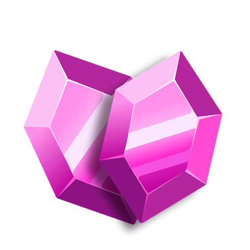 Forma di due gemme rosa su sfondo nero.
