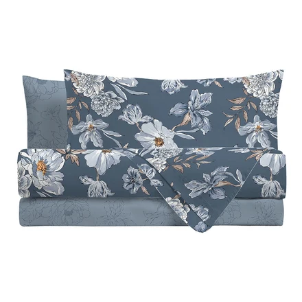 Completo Letto Matrimoniale in Cotone con Stampa - Fantasia Dream Me Julienne Blue