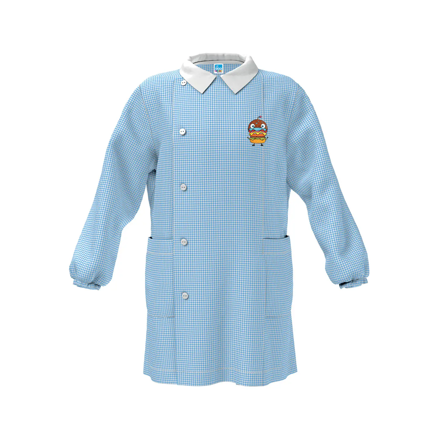 Grembiule Bambino Asilo Hamburger Quadrettato Azzurro 7 Anni
