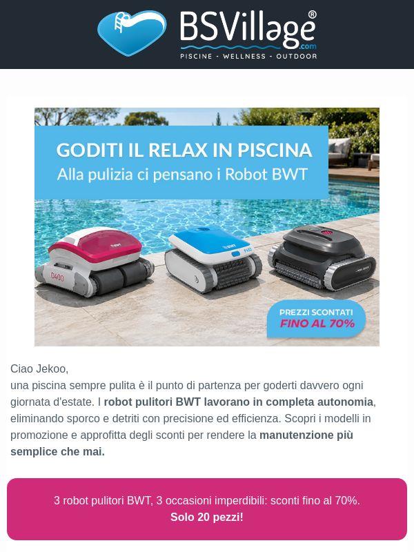 Fino al 70% di sconto sui Robot Pulitori BWT!