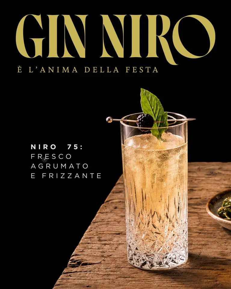 Niro 75, il cocktail frizzante di GIN NIRO con Zibibbo spumante, limone e mora