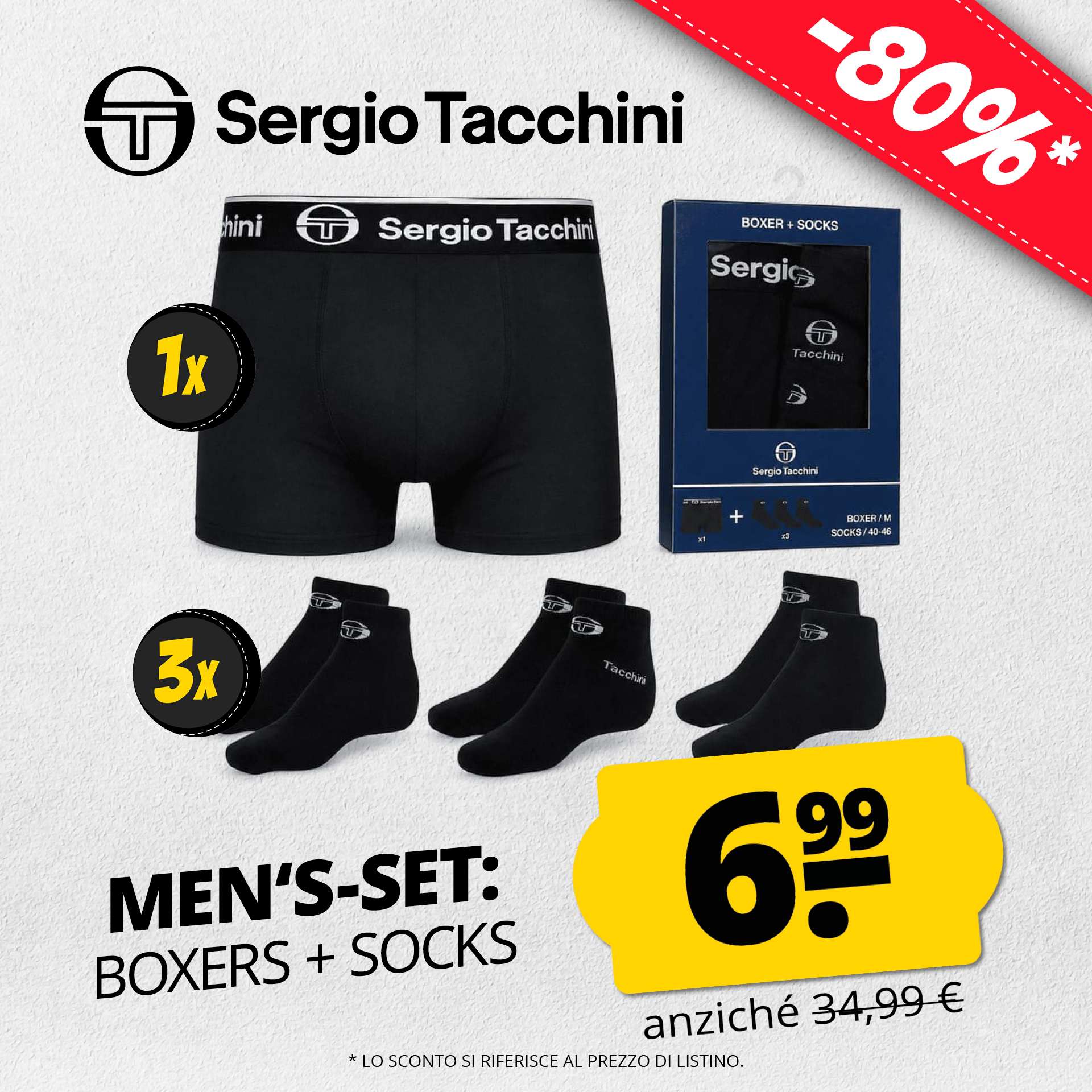 sergio tacchini uomo set boxer 3 paia calzini sneakers