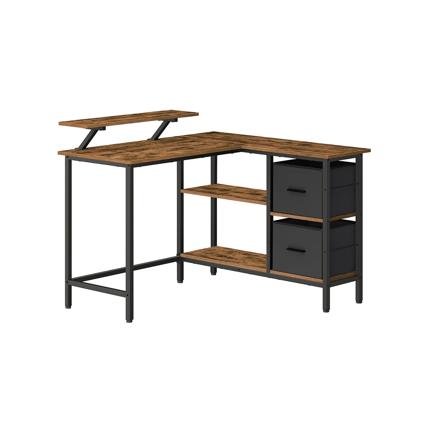 Image of Scrivania a L con Ampi Cesti per Computer con Supporto per Monitor