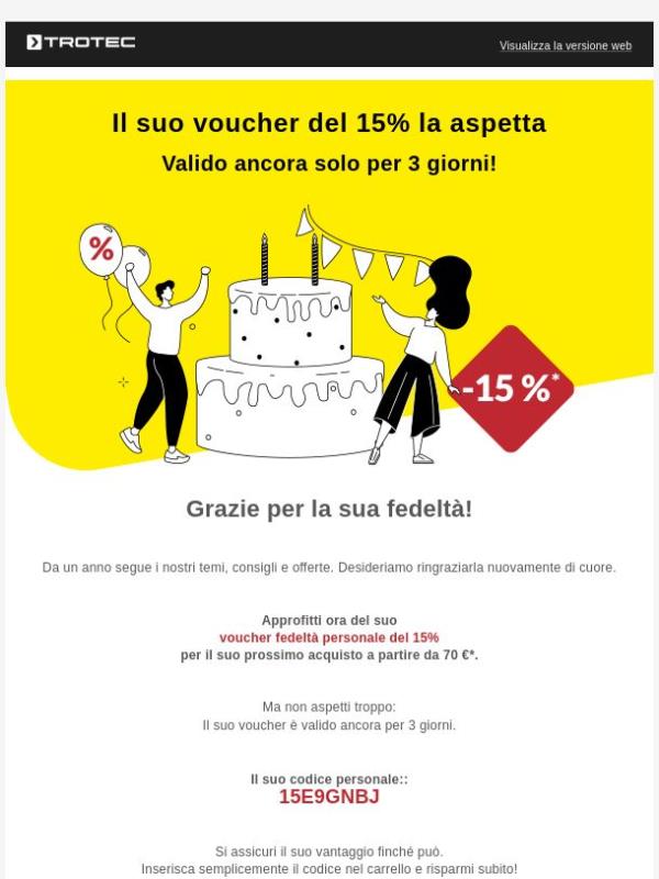 🥇 15% di sconto fedeltà per Lei
