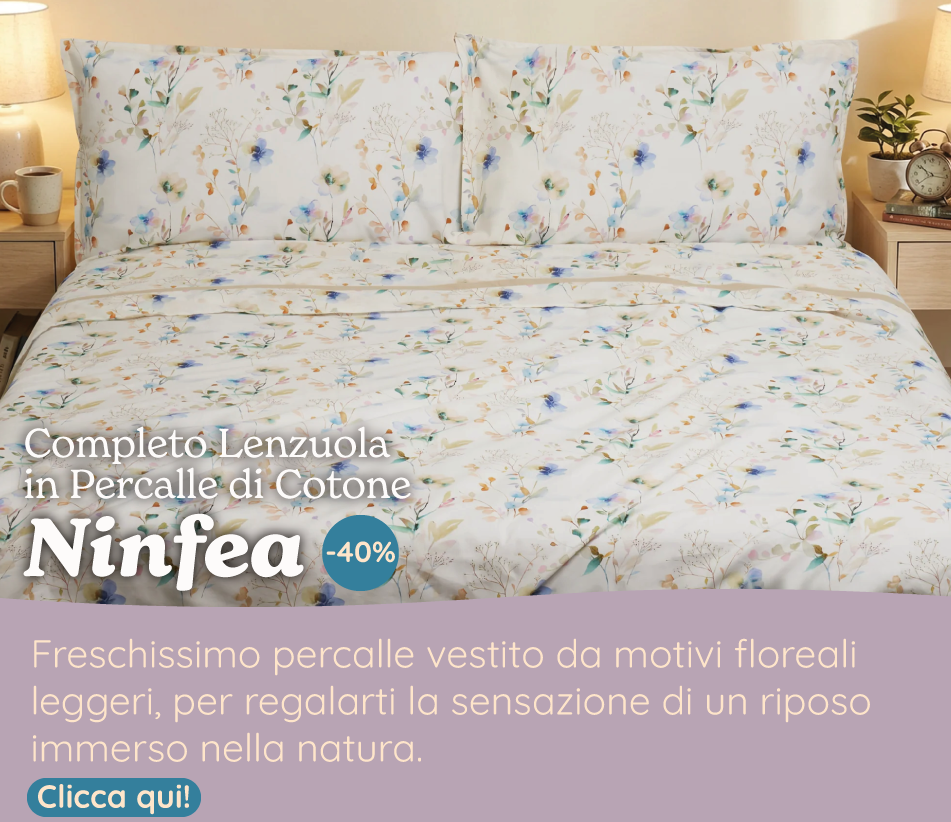 Completo Lenzuola in Percalle di Cotone Fantasia Floreale - Ninfea