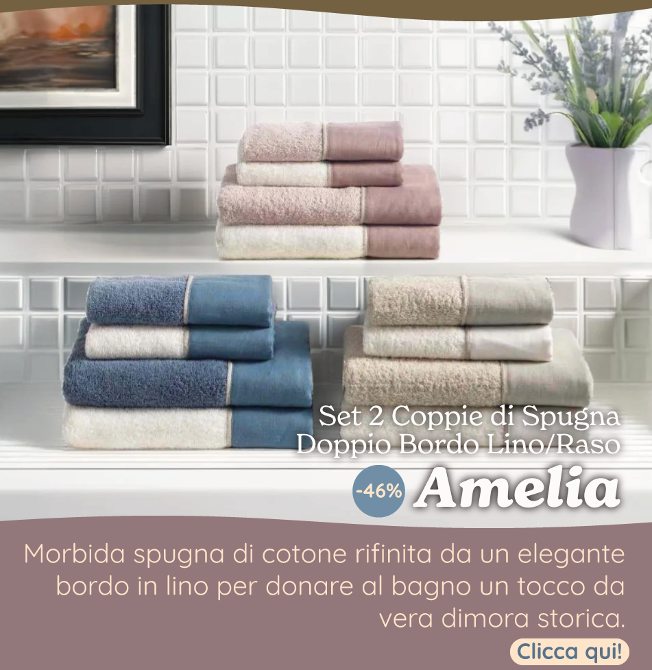 Set 2 Coppie di Spugna Doppio Bordo Lino/Raso - Amelia
