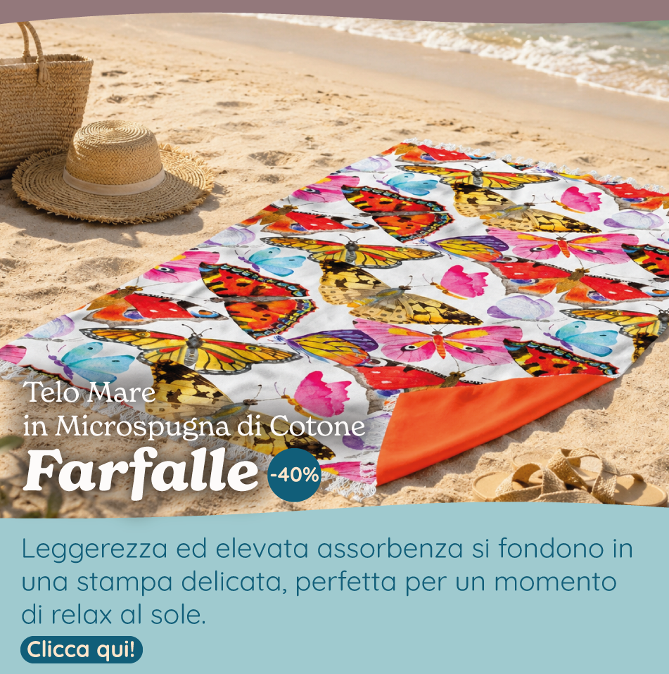 Telo Mare in Microspugna di Cotone Fantasia Stampata - Farfalle
