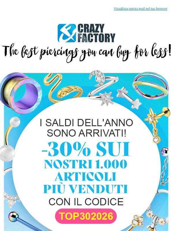 😈 Saldi pazzeschi! Ti offriamo uno sconto del 30% sui nostri 1.000 articoli più venduti,