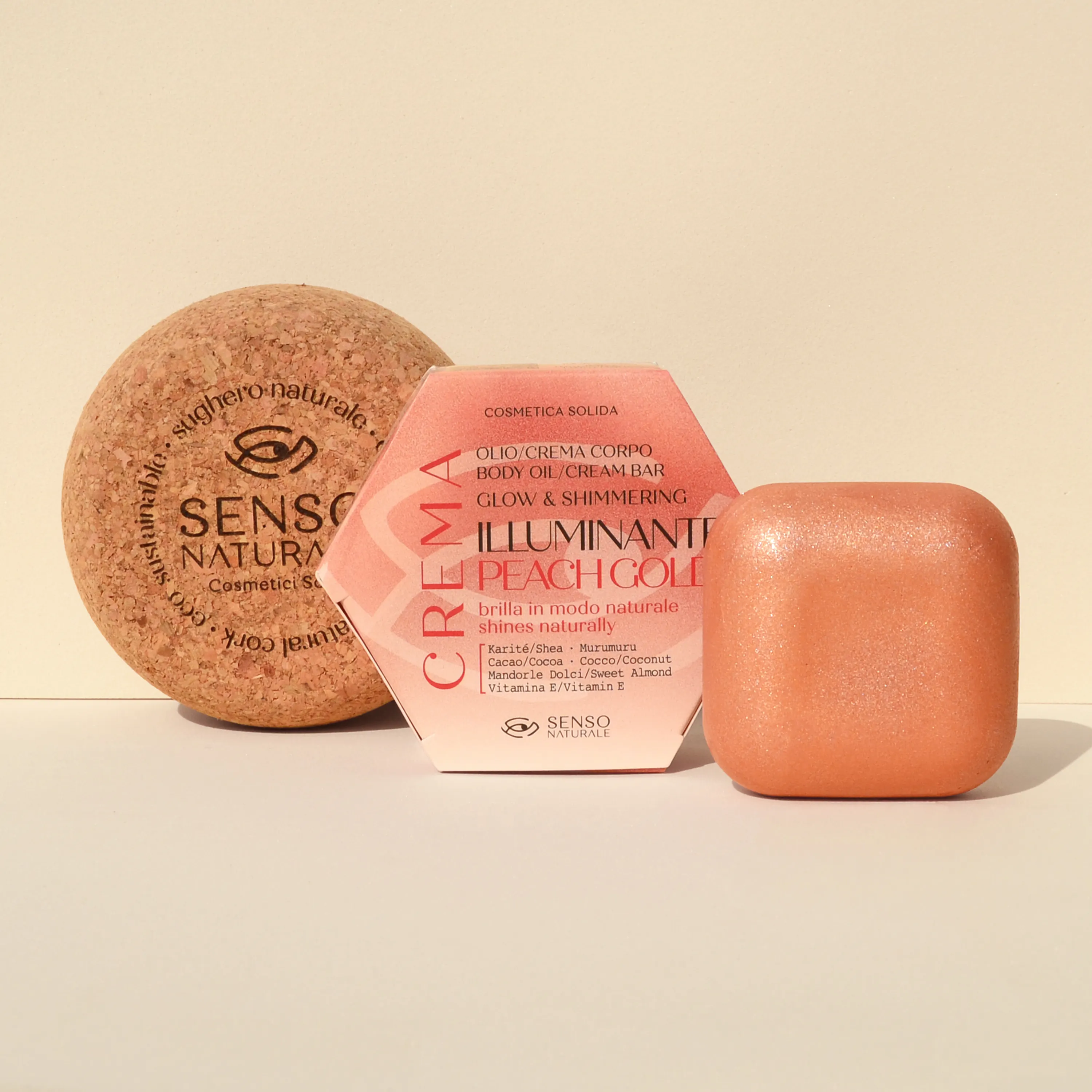 Image of Olio Solido Corpo PEACH GOLD + Contenitore Sughero [ PACK ]