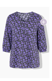 T-shirt, stampa floreale, pieghe centrali, oversize, scollo a V, maniche a 3/4