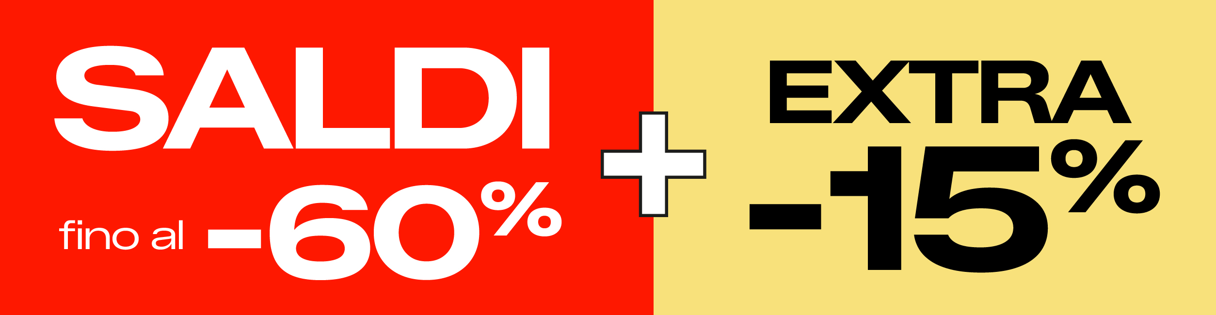 Sale banner: up to 60% off plus an extra 15% off, red and yellow promotional graphic
