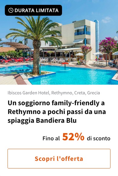 Un soggiorno family-friendly a Rethymno a pochi passi da una spiaggia Bandiera Blu