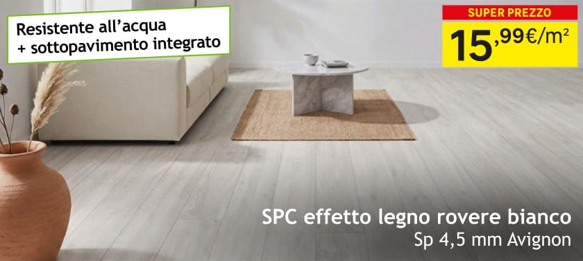 SPC effetto legno rovere bianco 15,99 &euro;/m2