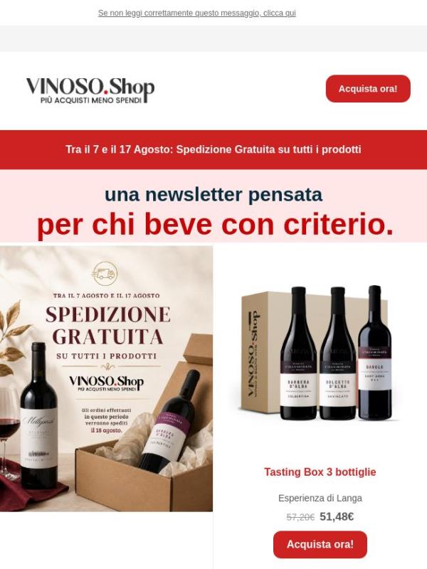 🍷😍 VINOSOS | Tra il 7 e il 17 Agosto: Spedizione Gratuita su tutti i prodotti