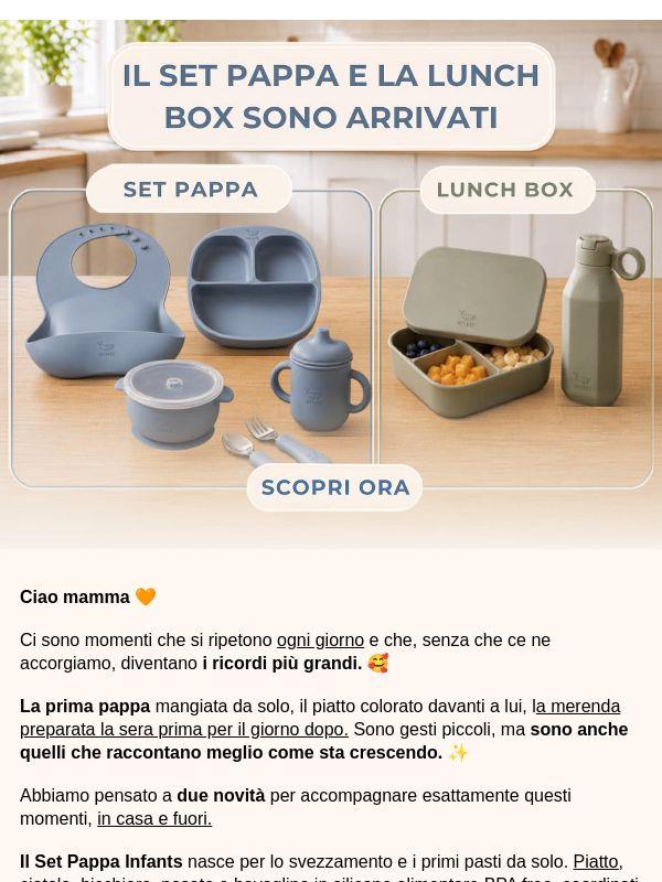 C'è una novità per la pappa. E una per quando esce di casa.🤩