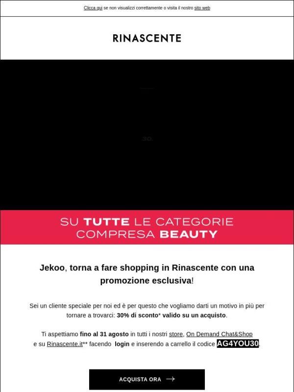 Torna a trovarci: -30% per il tuo shopping