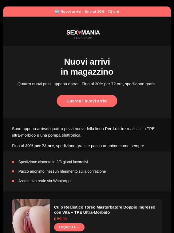 Nuovi arrivi in magazzino, fino al 30%