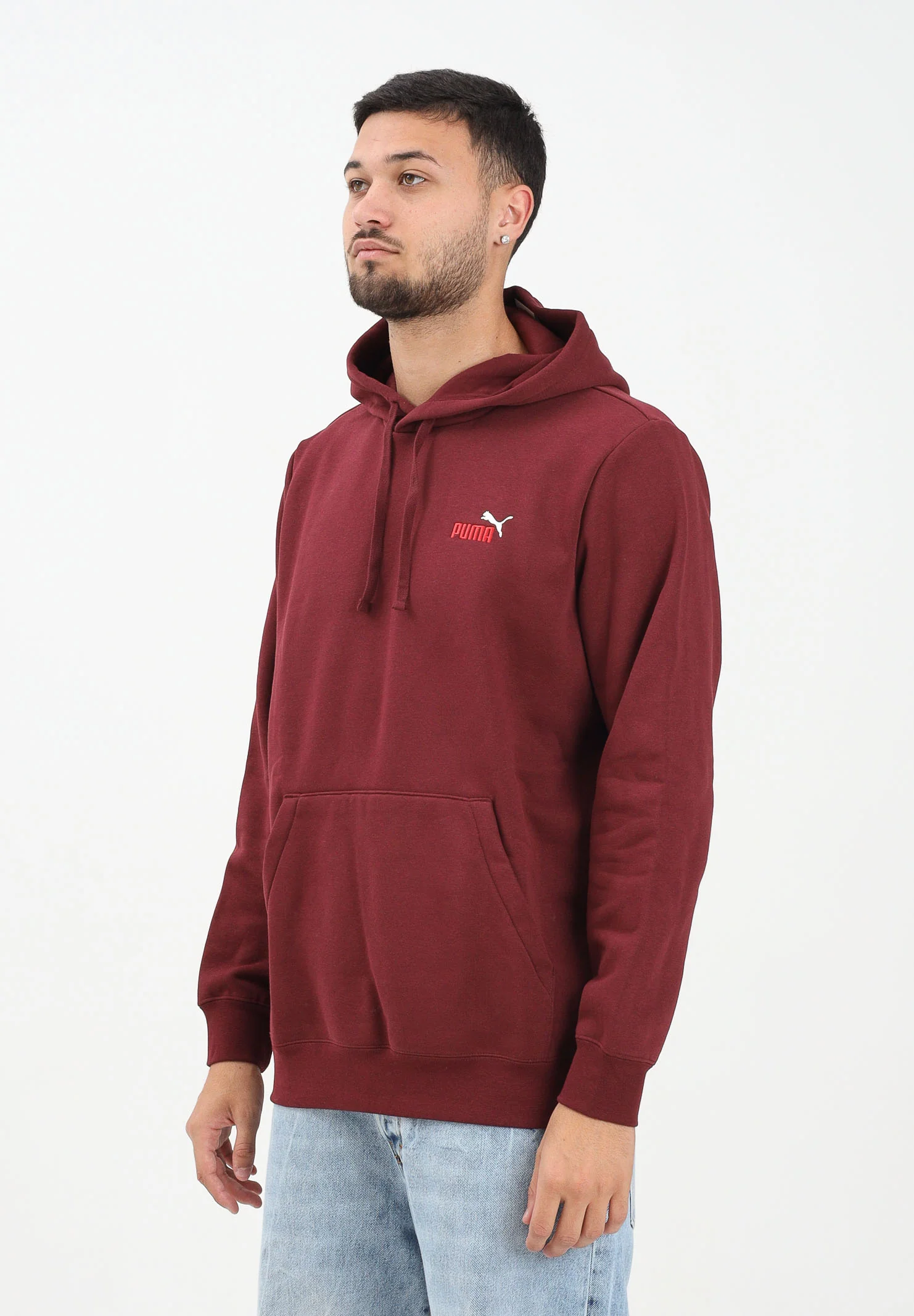 Image of PUMA Felpa con cappuccio Essentials bordeaux da uomo