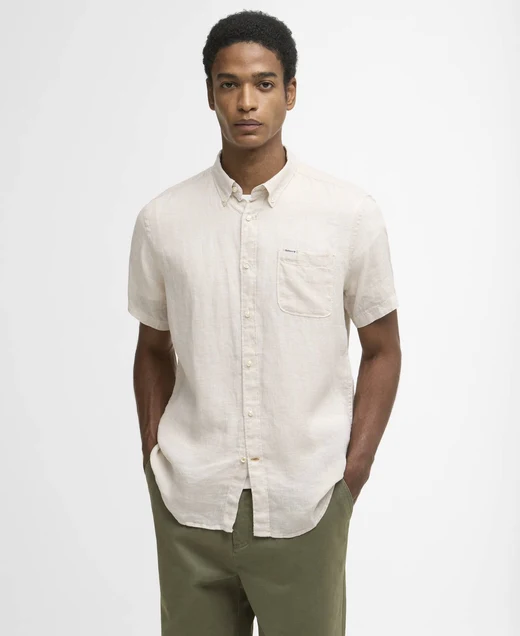 Camicia a Maniche Corte in Lino / Beige