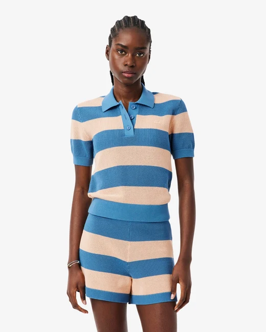 Polo in Maglia con Fantasia a Righe / Rosa