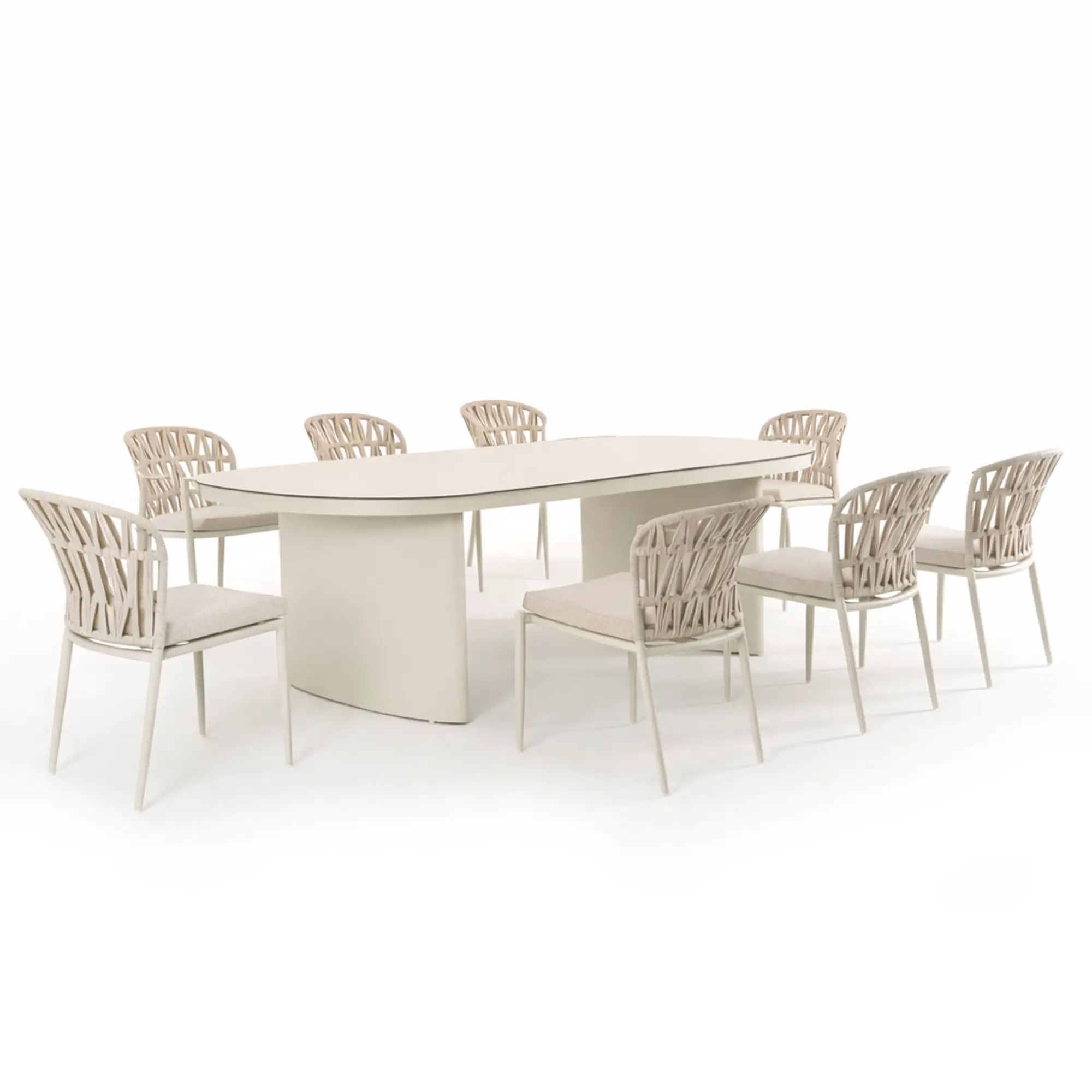 Set Tavolo da Giardino Calais in Alluminio e Corda con 6 Sedie Impilabili e Piano in Vetro Ceramico