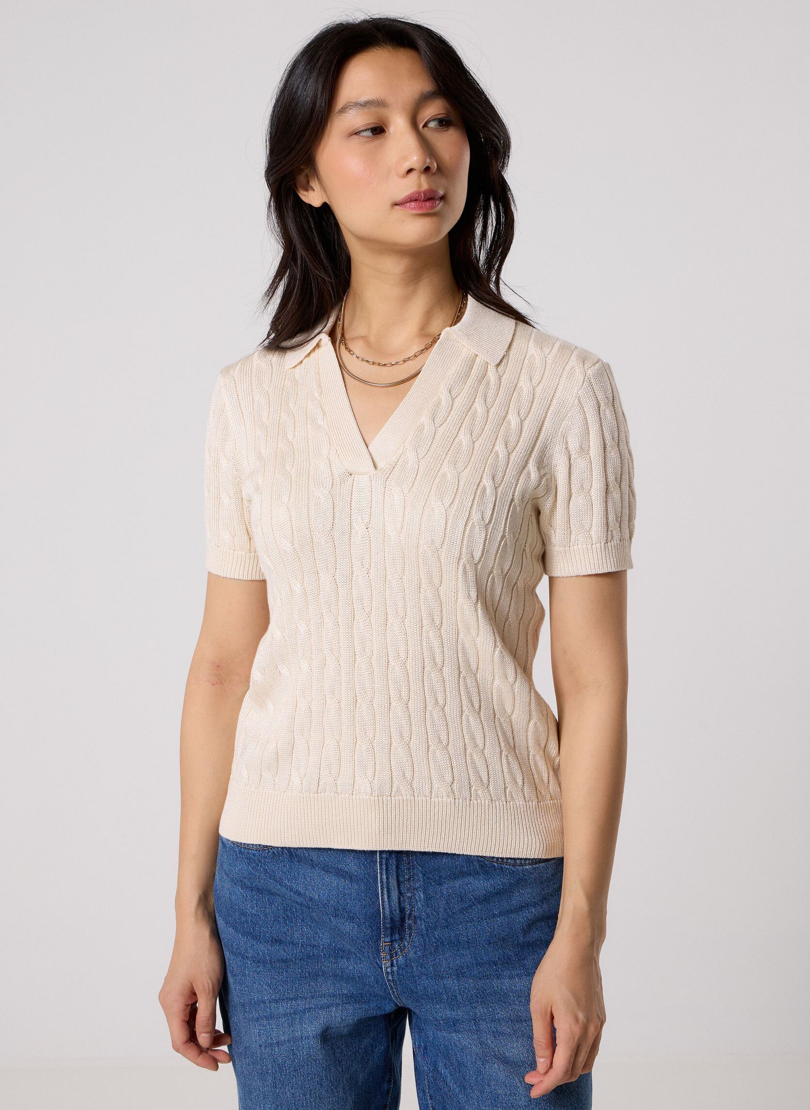 Lauren Ralph Lauren Maglioni Pull in cotone intrecciato maniche corte donna beige