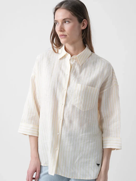 Camicia in Tela di Lino a Righe / Beige