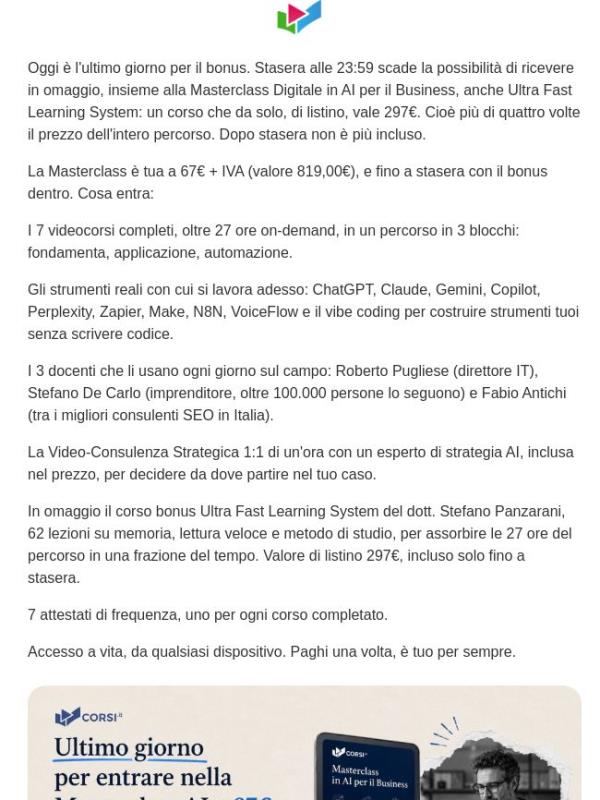 Stasera perdi i 297€ di bonus