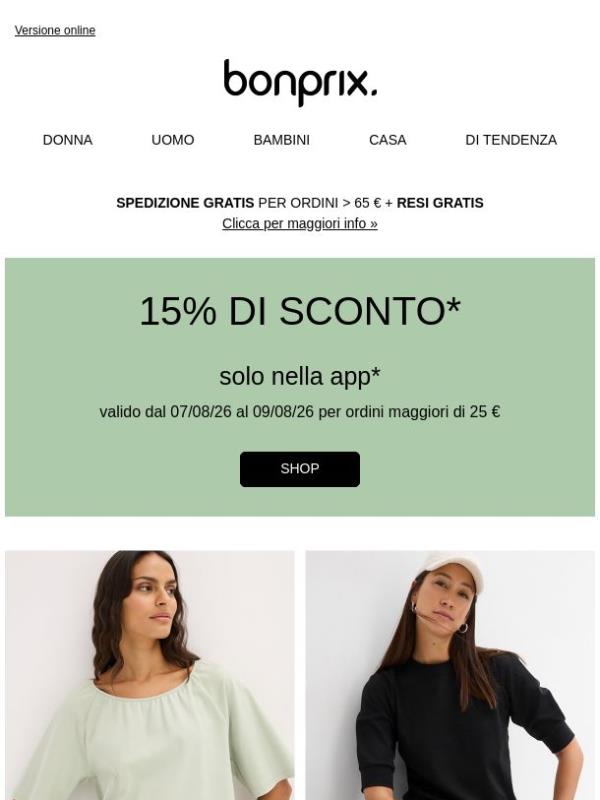 15% di sconto nella App