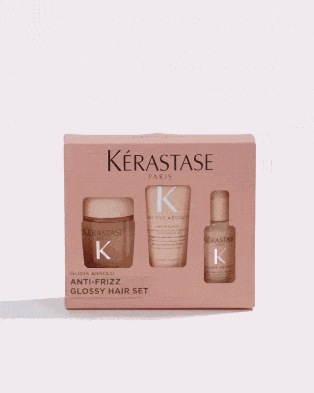 Illustrazione del Bain, del Fondant e dello Spray Anti-Frizz Gloss Absolu in formato viaggio.