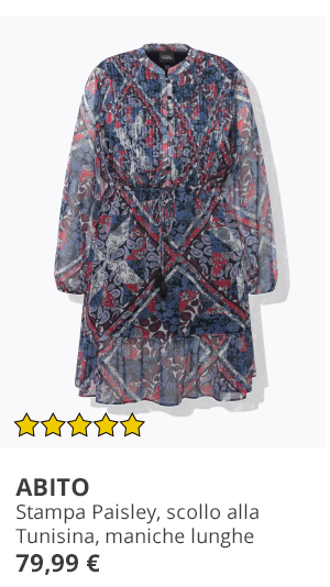 Abito con design Paisley, scollo a tunica e maniche lunghe
