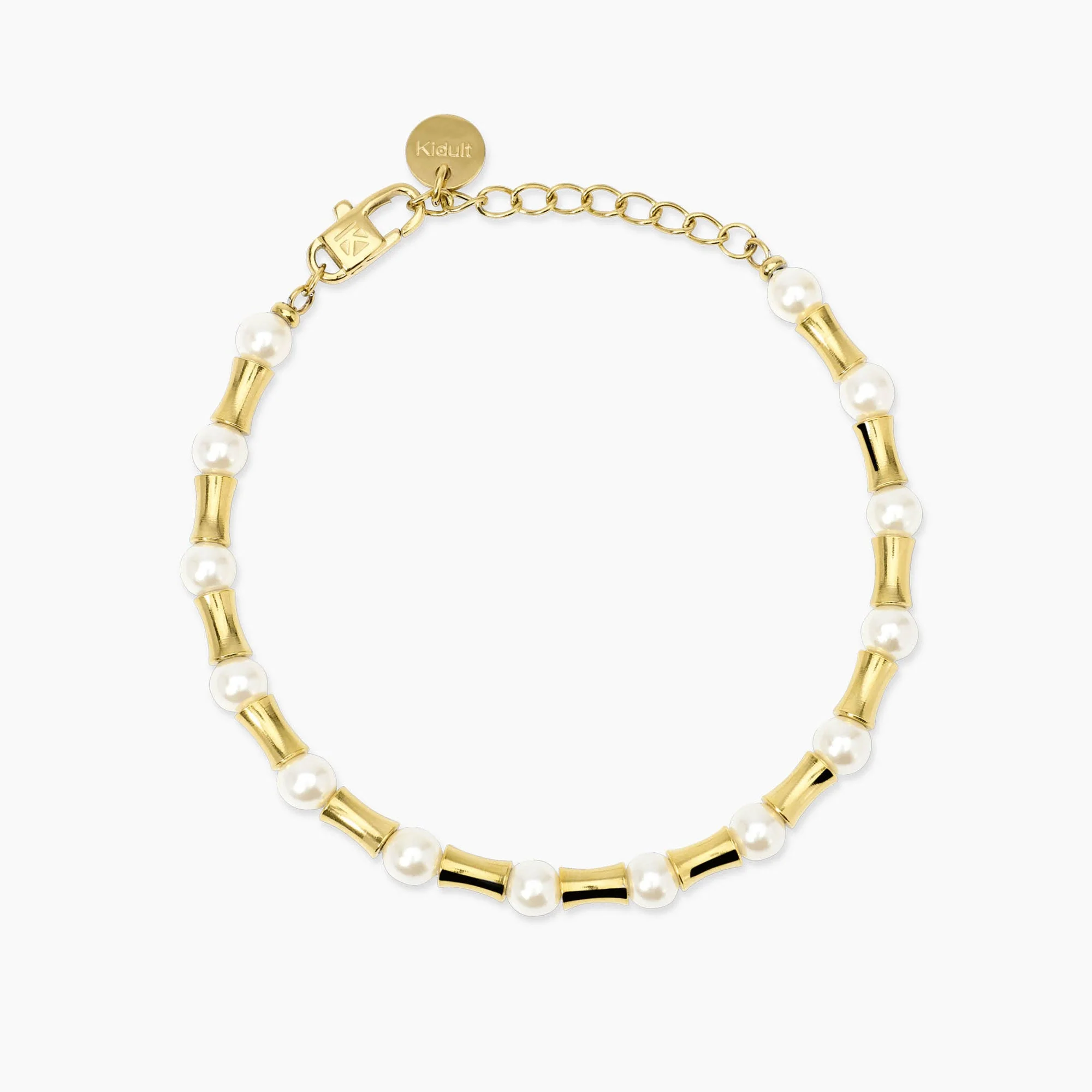 Image of Bracciale dorato con elementi bambù e perle STYLE 79