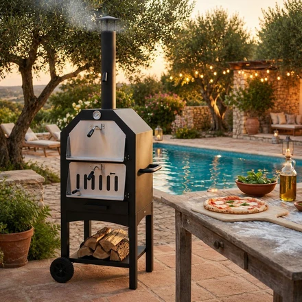 Forno per Pizza a Legna da Giardino 2Griglie Termometro Vassoio Cenere