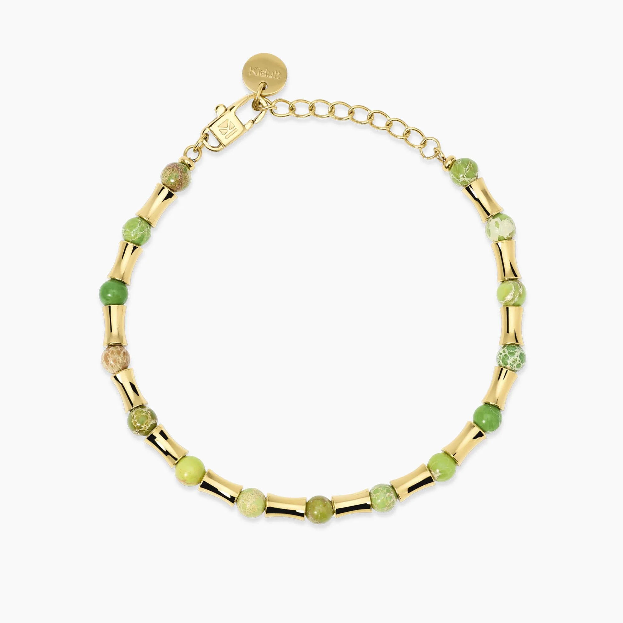Image of Bracciale dorato con elementi bambù e diaspri verdi STYLE 79