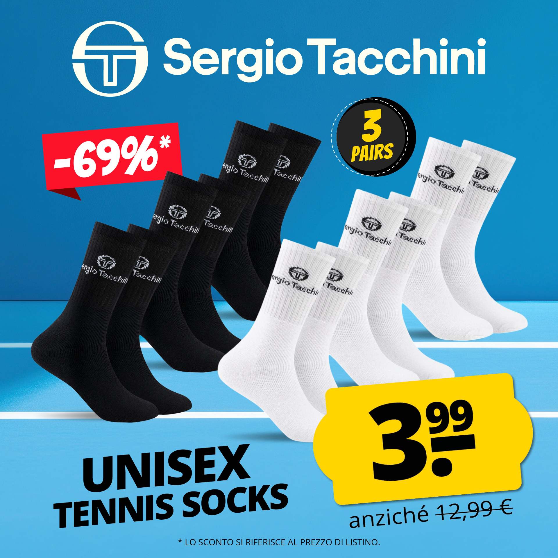sergio tacchini unisex calzini da tennis 3 paia