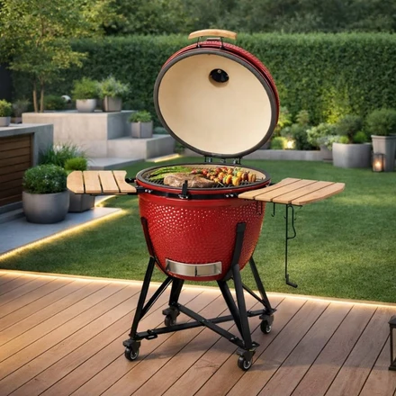 Barbecue Kamado in Ceramica BBQ a Carbone con Ripiani Pieghevoli