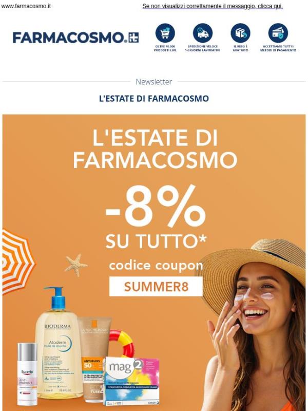 🌊 -8% su TUTTO: vivi l’estate firmata Farmacosmo!