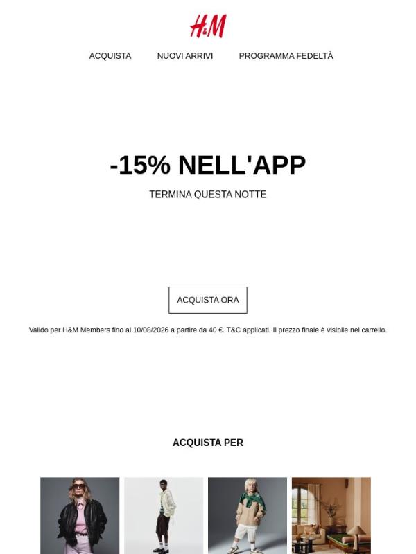 Ultimo giorno: -15% nell'app
