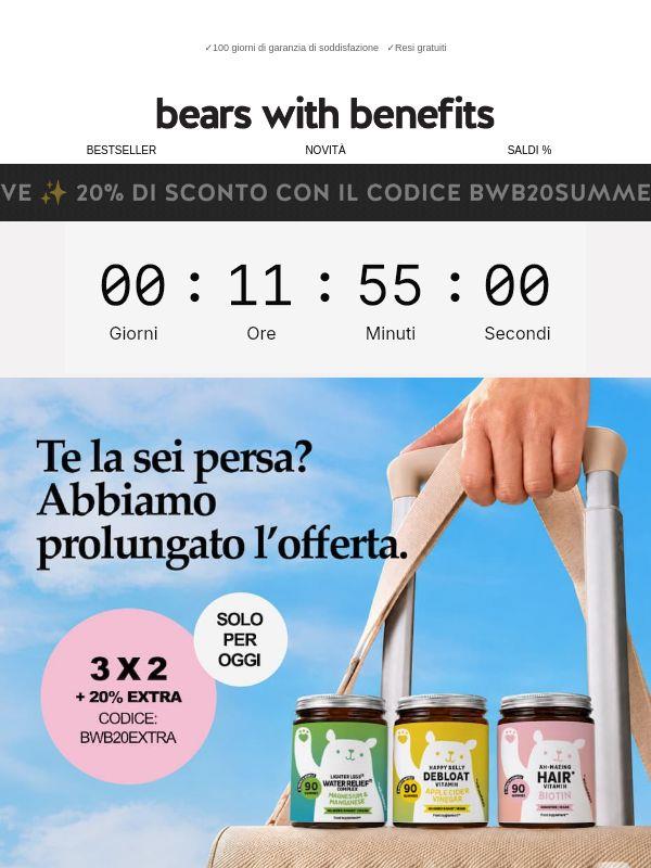 3x2 + 20% extra. Solo per poche ore💥
