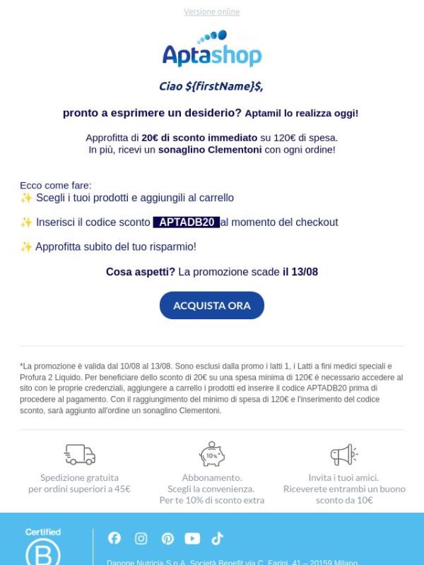 Solo per te: 20€ di sconto + sonaglino in regalo 🎁