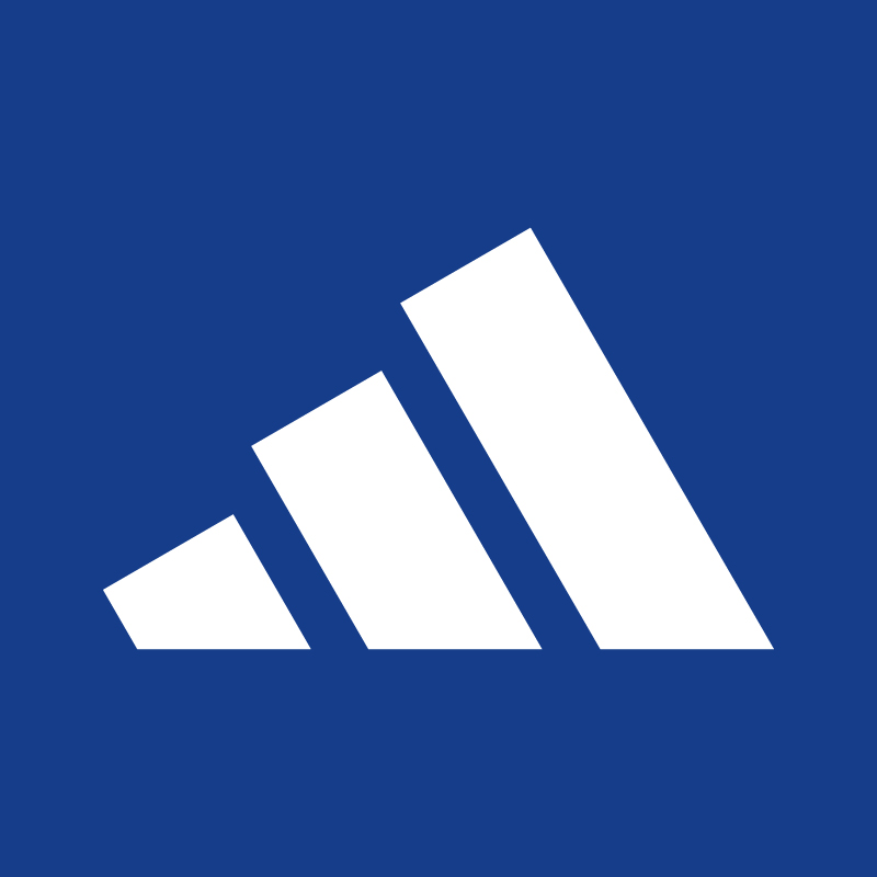 Adidas three-stripe logo: white ascending slanted bars on a deep blue background