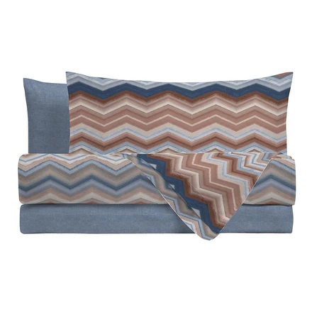 Completo Letto Matrimoniale in Cotone con Stampa - Fantasia Dream Me Ysidro Blue